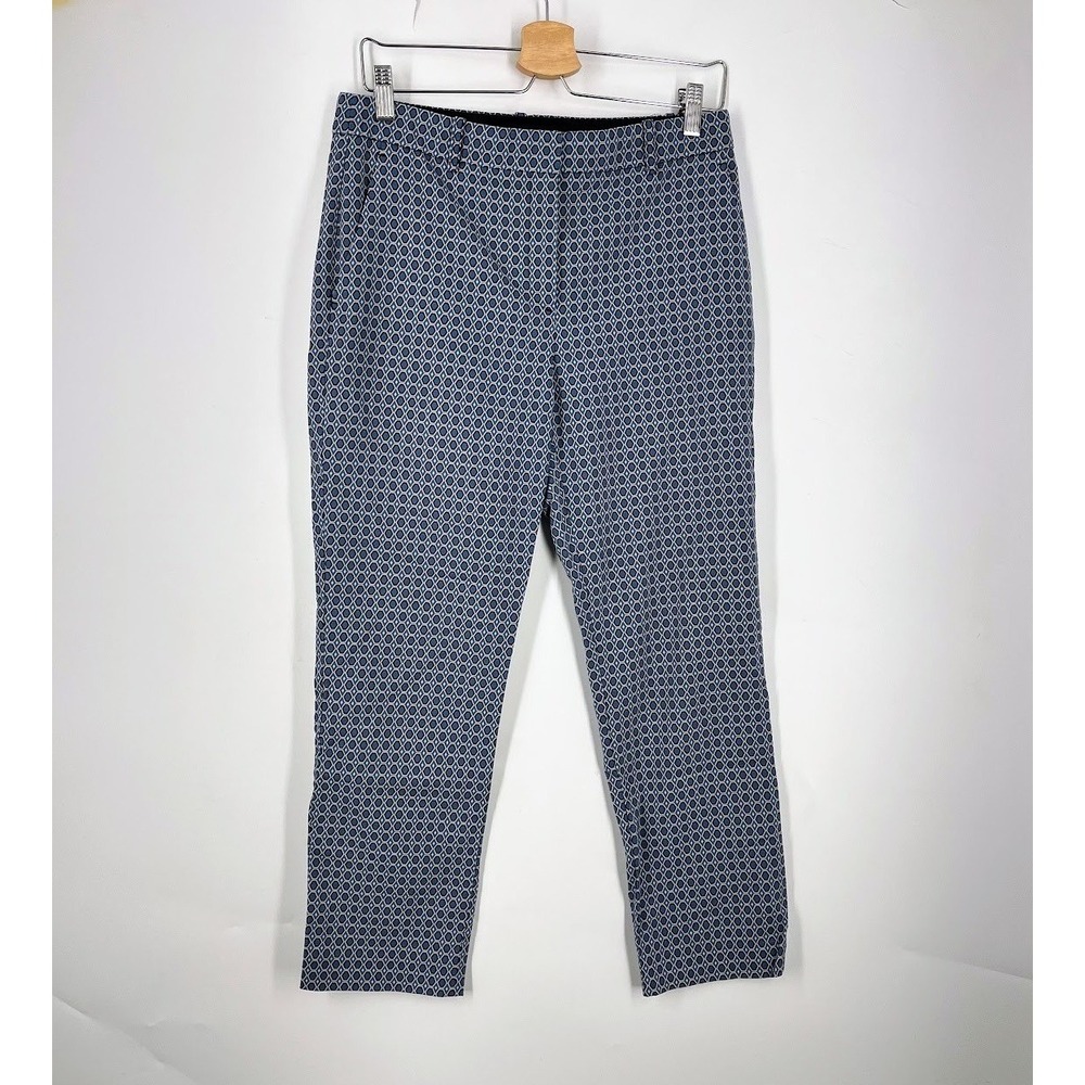 Theory Womens Blue Geometric Honeycomb Print Slim Ankle Dress Pants Size 8